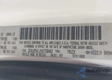 2017 Ram 2500 Tradesman 4X4 8' Box из США, поврежденный, VIN 3C6UR5HL2HG758083